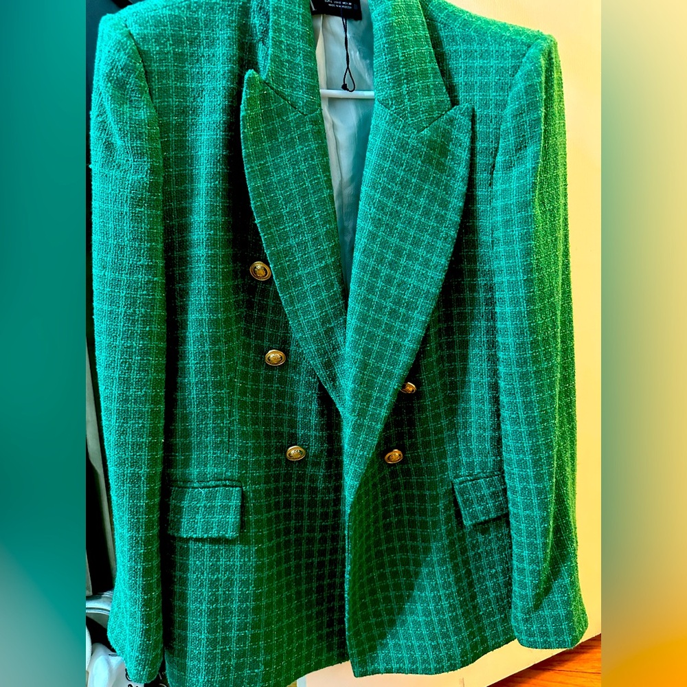 Zara green blazer gold buttons large L excellent condition